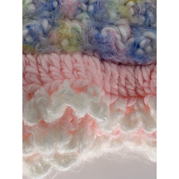 Handmade Crochet Baby Blanket Girl Pink White Blue Ruffed Trim Hygge Soft Fuzzy - Picture 4 of 8